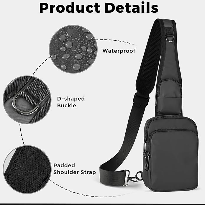 VADOO Sling Bag, Crossbody Bag with Zipper Lock, RFID Blocking & Water Resistant for Men and Women