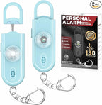 Personal Safety Alarm Keychain for Women 2PCS -130 dB Loud Siren with SOS Strobe Light, Flashlight, Double Speakers, Safe Defense Key Chain for Girls Kids Elders Emergency Call