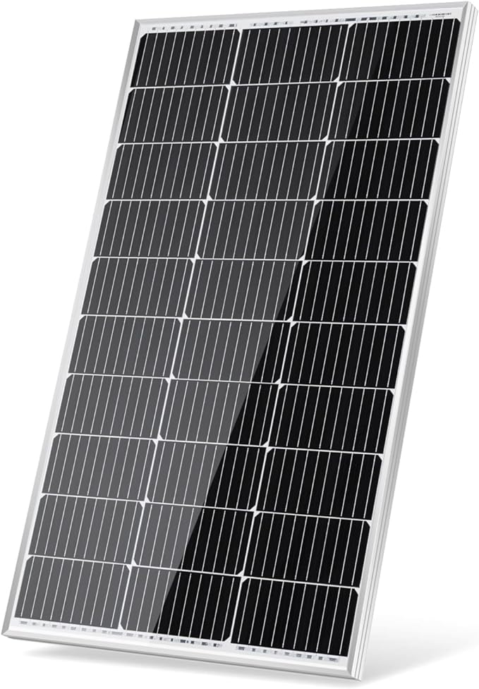 Traver Force 100W 12V 10BB Monocrystalline Solar Panel, Up to 25% High Efficiency Module with Grade A+ Cells, Waterproof for RVs, Motorhomes, Cabins, Marine, Boat
