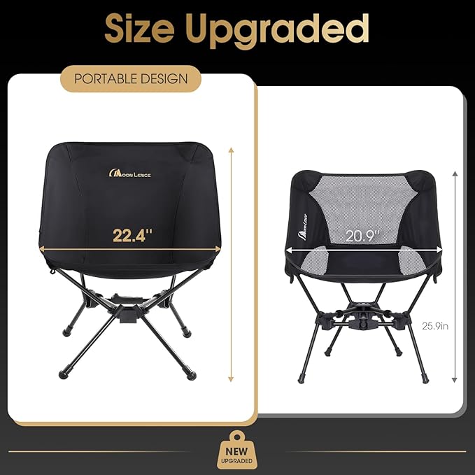 MOON LENCE Portable Snap-Lock Camping Chair, Folding Compact Chair, Lightweight Foldable Backpacking Support 330 lbs (Black)