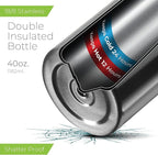 SipX™ Triple-Insulated Stainless Steel Water Bottle 40oz. With 3 Lids, BPA-Free Reusable Insulated Water Bottle Keeps Cold 24 Hours, Metal Water Bottle Made Of Sustainable Material For Hiking & Biking