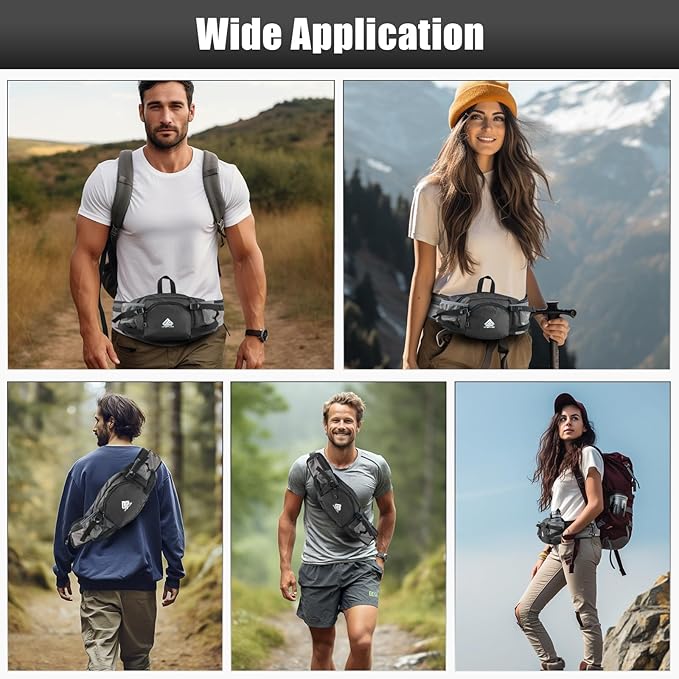 Fanny Pack Waist Bag with Water Bottle Holder for Men Women Running Hiking Travel Dog Walking Workout Cycling Outdoor (Black)