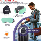 napfun Neck Pillow for Traveling, Upgraded Travel Neck Pillow for Airplane 100% Pure Memory Foam Travel Pillow for Flight Headrest Sleep, Portable Plane Accessories, Striped Turquoise Set