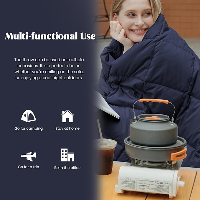 puredown® Soft Feather Down Throw Blanket Lightweight Packable Couch Throw for Indoor and Outdoor Use, 50"X70", Navy