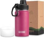 Koodee Small 12 oz Stainless Steel Vacuum Insulated Wide Mouth Water Flask with Leakproof Spout Lid, Reusable BPA Free Bottle (Rose Red)