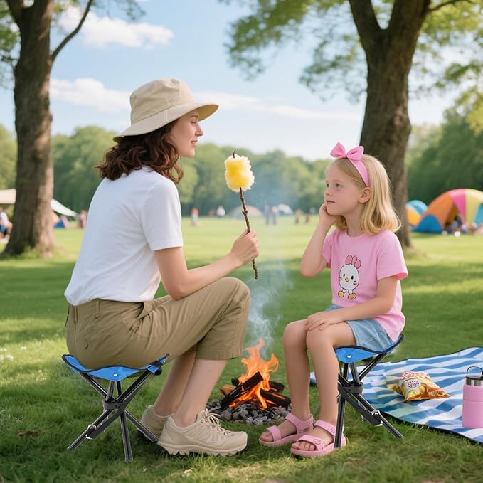 Portable Folding Camping Stool, Travel Fishing Chair Quad Frame Camping Chair Maximum Weight 270 lbs Lightweight Outdoor Folding Garden Chair for Hunting, Hiking, Party, Beach and Painting (Blue)