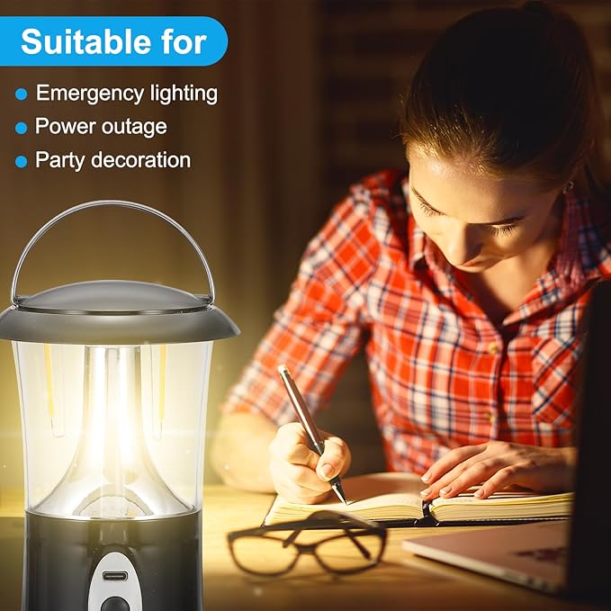 PATIKIL LED Camping Lantern, 2 Pack Vintage Rechargeable Lantern 3 Light Modes Portable Hanging Outdoor Tent Light for Camping, Hiking, Fishing, Black White
