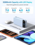 Portable Charger Power Bank 32000mAh with Built in Cables, PD3.0 USB C Fast Phone Charger, 5 Outputs LCD Display Travel Battery Pack Compatible with iPhone, Samsung All Cell Phones (Blue)