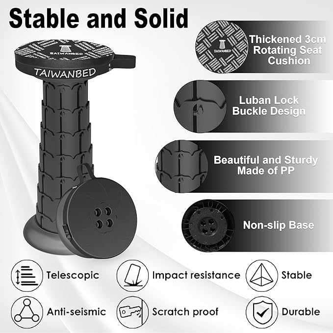 2025 Upgraded Taller 52cm Collapsible Stool with Cushion,Portable Seat,Telescoping Stools,Adujstable Camping Folding Chair for Adults,Maximum Loading 550Ib for Garden Travel Fishing BBQ