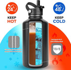 Water Bottle Insulated 32oz 40oz 64oz 128oz Straw Lid Spout Lid & 3 Lids, Leak Proof, Vacuum Insulated,Stainless Steel Water Bottle Wide Mouth for Sports, Gym or Office