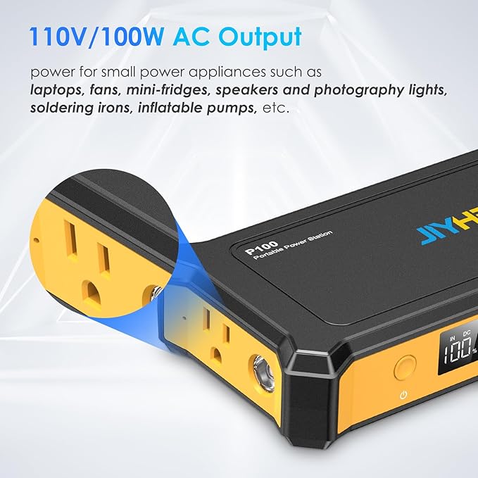 JIYHF Portable Power Station 99.9Wh, Laptop Charger & Backup Power with 65W USB-C PD, 100W AC Outlet, 12V DC Output, LED Light for Camping, Home Backup, Emergency, RV