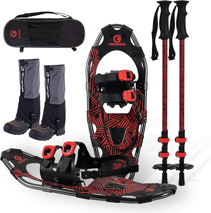 G2 21/25/30 Inches Light Weight Snowshoes for Women Men Youth, Set with Trekking Poles, Tote Bag, Gaiters,Special Fast Ratchet Binding, Orang/Blue/Red Available