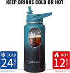 32oz Insulated Water Bottle with Straw, Stainless Steel Metal Vacuum Water Flask, Large Thermal Water bottle with Leakproof 3 Lids for Travel, Camping, Gym Sports Navy