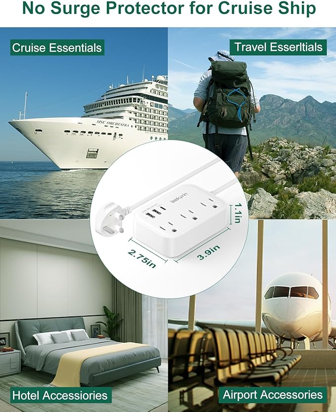 10FT Extension Cord with UK Plug Adapter, US to UK Plug Adapter with 3 Outlets 3 USB Charging Ports (USB-C), Type G Travel Adapter for USA to Scotland British London England Irish Dubai