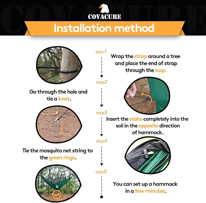 Covacure Camping Hammock - Lightweight Double Hammock, Hold Up to 772lbs, Portable Hammocks for Indoor, Outdoor, Hiking, Camping, Backpacking, Travel, Backyard, Beach（Dark Green）