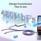 USB C Multi Charging Cable (2Pack 5FT), Nylon Braided 3 in 1 Charging Cable Multiple Charger Cord with Type-C/Micro USB and IP Port, Compatible with Most Cell Phones-Purple