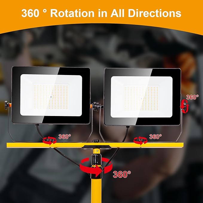 20000 Lumen Work Lights with Stand, 200W Dual Head LED Work Light, Waterproof Lamp with Individual Switch, Adjustable Metal Telescoping Tripod