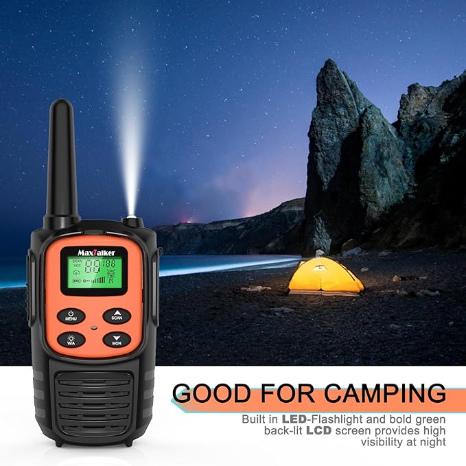 MaxTalker Walkie Talkies for Adults 2 Pack Long Range Rechargeable 2 Way Radios, Hiking Accessories Camping Gear Xmas Gift for Kids with 22 FRS Channel Radios, Lamp,VOX,Li-ion Battery,NOAA