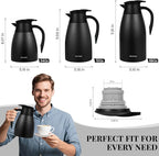 34 Oz Thermal Coffee Carafe, Stainless Steel Insulated Vacuum coffee crafts to keep coffee hot, 1 Liter Tea Water Coffee and Beverage Dispenser (Black)