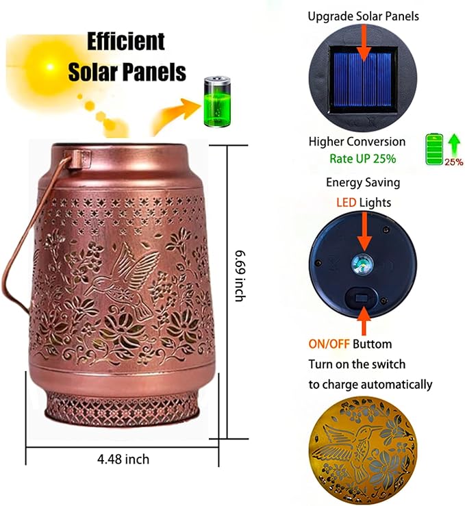 Hummingbird Solar Lantern Hanging Hummingbird Solar Lights for Outside Garden Decor Birthday Gifts for Grandma Women Mom Sister Decorative for Yard Backyard Patio Deck Porch