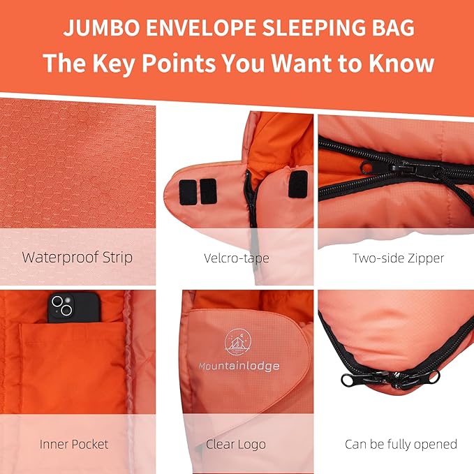 Jumbo Sleeping Bag for Adult&Kids,Cold&Warm Weather with Compression Sack and Water Resistant for Family Camping,Travel and Car Camping