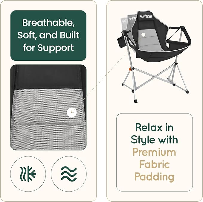 Hammock Camping Chair – Folding Swing Chair with Headrest & Cup Holder, 300 lbs Support, Breathable Mesh, Portable & Lightweight for Outdoor, Camping, Fishing, Patio & Travel
