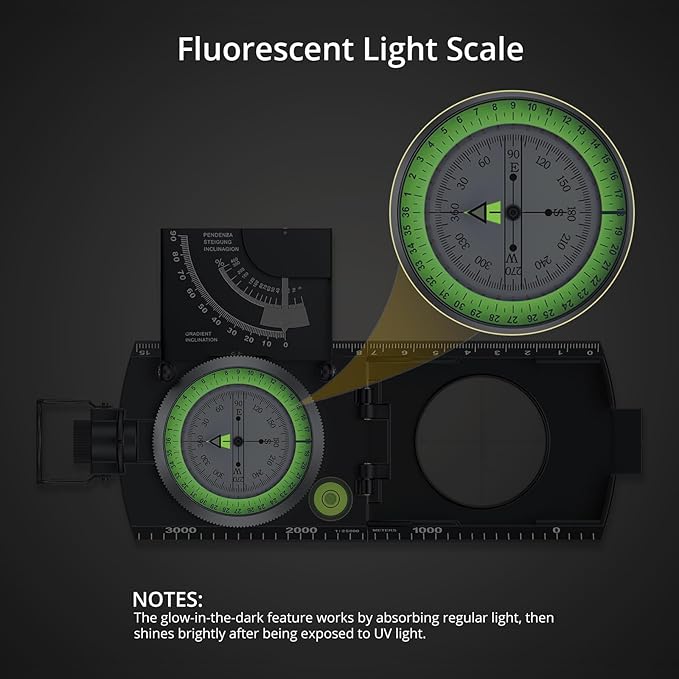 Compass Hiking Survival, IP65 Waterproof Metal Compass with Sighting Clinometer and Carry Bag, Multifunctional, Professional, for Camping Hunting Hiking Navigation