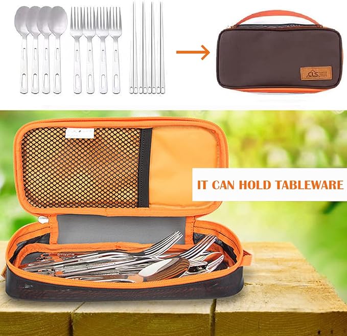 Cooking Utensil Storage Bag Grill Cookware Organizer Travel Set Portable Tableware Fork Spoon Chopsticks Organizer Tote for Outdoor Travel Picnic Camping（0range）