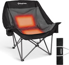 KingCamp Heated Oversized XL Camping Chair, Heavy Duty 500lbs Folding Couch for Adults, Padded Large Comfortable Sofa Seat 3 Heat Levels with Cooler Bag for Outdoor Sports Fishing Lawn, Black/Grey