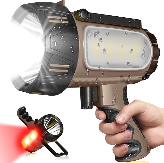 2025 New Super Bright Rechargeable Spotlight 90,000 Lumen Flashlight Handheld Spotlight,10000mAh Spot Light Outdoor Runtime 48+ Hrs,Flashlight Searchlight Flood Camping Hunting Boating with Tripod