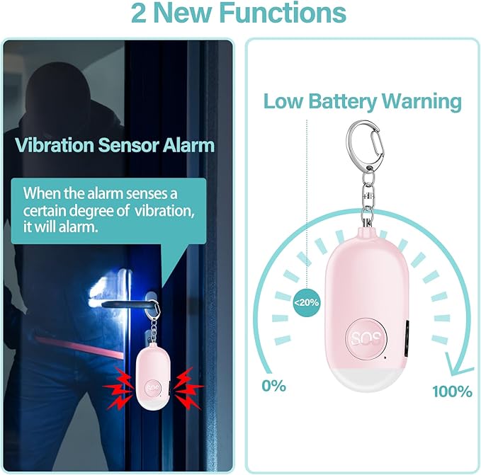 Hion Personal Safety Alarm for Women, 3 Pack Rechargeable 130dB Self Defense Alarm Keychain with LED Flashlight, Emergency Safe Sound Security for Children Elderly, Black+Pink+Blue