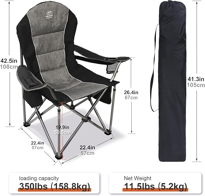 Camping Chairs for Adults,High Back Folding Camp Chair with Cup Holder and Cooler Bag,Heavy Duty Outdoor Lawn Chairs,Perfect for Camping,Hiking,Picnics,and Beach Trips,Black…