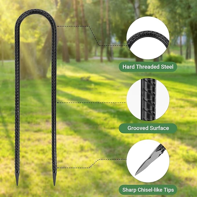 12 in 8 Pack Trampoline Stakes, U Shaped Trampoline Anchors High Wind Heavy Duty, Trampoline Anchor Kit, Steel Stakes for Trampolines, Outdoor Canopies, Camping Tents, Football Goal, Black