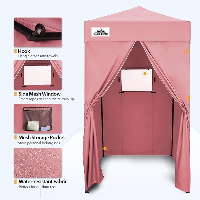 EAGLE PEAK Flex Ultra Compact 4x4 Pop-up Canopy, Sun Shelter, Changing Room, Portable Privacy Canopy Cabana for Pool, Fashion Photoshoots, or Camping, Pink