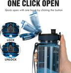 OLDLEY Water Bottle 32oz, Durable and Leakproof Water Bottles Motivational with Time Marker, Tritan, BPA Free, Wide Mouth, Gym, Travel, Home, School, Office, Midnight Blue (1 Bottle)