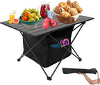 Portable Camping Table, Camping Table Foldable with Basket Storage and Carrying Bag, Ultralight Aluminum Alloy Beach Table for Camping Picnic BBQ Beach Party