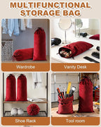 6 Pcs Single Shoe Bags for Travel, 17.3"x8.6" Washable Travel Shoe Bags for Packing in Suitcase, Velvet Dust Bag with Drawstring, Shoe Pouch for Women and Men, Travel and Home Storage (Rio Red)