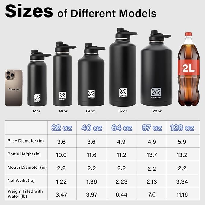 DYSANKY 1 Gallon Water Bottle Insulated | Thickened Stainless Steel Vacuum Metal Water Jug | Portable Sports Large for Gym and Hiking with Straw, Carrier Bag, Handle Strap | BPA-Free 128 oz