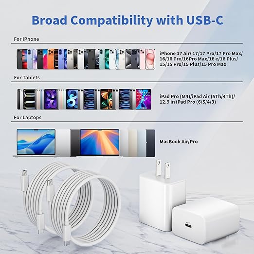 45W Charger iPhone 17 16 15 Pro Max,2Pack Super Fast USB C Charger Block Travel Plug 2Pack Long 6FT USBC to C Cable Quick Charging for Apple iPhone 17/Pro/17 Air/ 16/16 Pro/16 Plus/15/Plus/Pro/Pro Max