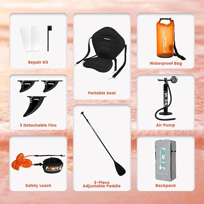 FunWater Inflatable Stand Up Paddle Board with Premium SUP Paddleboard Accessories, Anti-Slip EVA Deck, 11'/10'6'' Paddle Boards for Adults & Youth of All Skill Levels