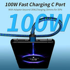 100W USB C Multi Charging Cable, Nylon 3 in 1 Fast Charging Cable with E-Mark Chip, Type C [100W]+IP[27W]+Micro[15W], Universal USB C Charger Cord with Type-C/Micro USB and IP Port (1Pack, 5FT)