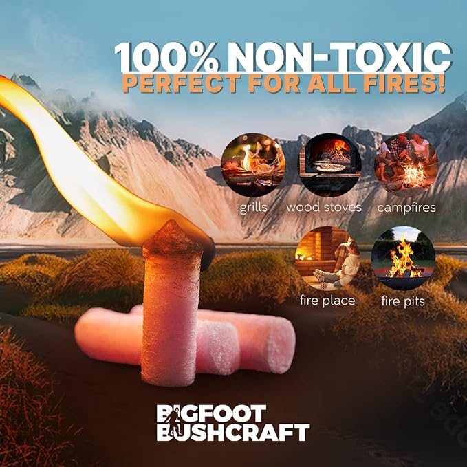 Complete Mini Fire Starting Kit - Waterpoof, Windproof, 5+ Minute Burn - Includes 16 Fire Plugs, Hinged Travel Tin, and Mini Ferro Rod Set