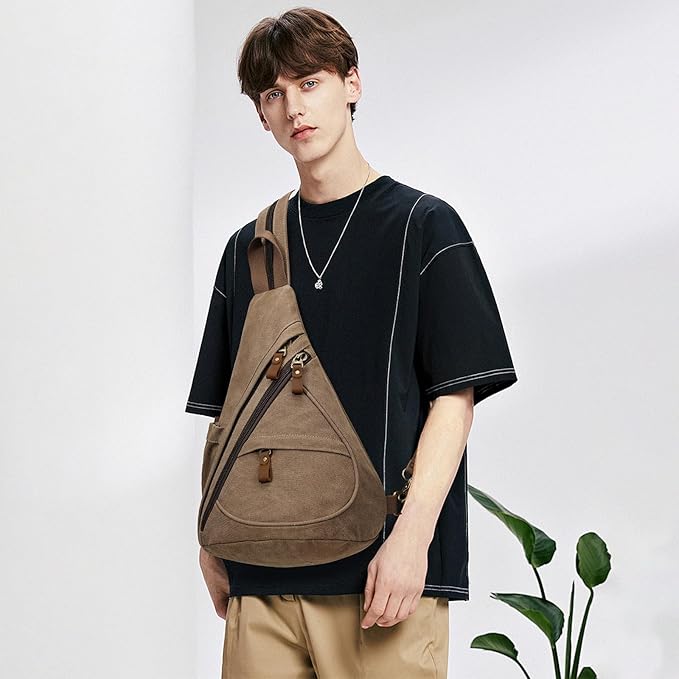 KL928 Canvas Sling Bag - Small Crossbody Backpack Shoulder Casual Daypack Rucksack for Men Women(Large Version)