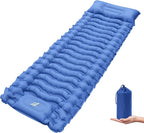 Self Inflating Sleeping Pad for Camping, Portable 4" Extra-Thick Camping Cots for Adults with Pillows & Built-in Foot Pump, Ultralight Camping Mattress for Tent Hiking Essentials Gear (Blue, Single)