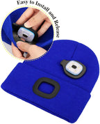 MELASA Unisex Hat with Light, USB Rechargeable Hands Free Headlamp LED Beanie, Winter Gifts for Men Dad Father Husband Him