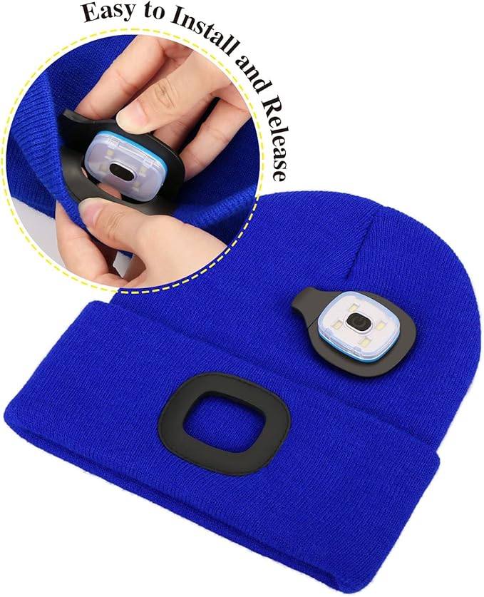 MELASA Unisex Hat with Light, USB Rechargeable Hands Free Headlamp LED Beanie, Winter Gifts for Men Dad Father Husband Him