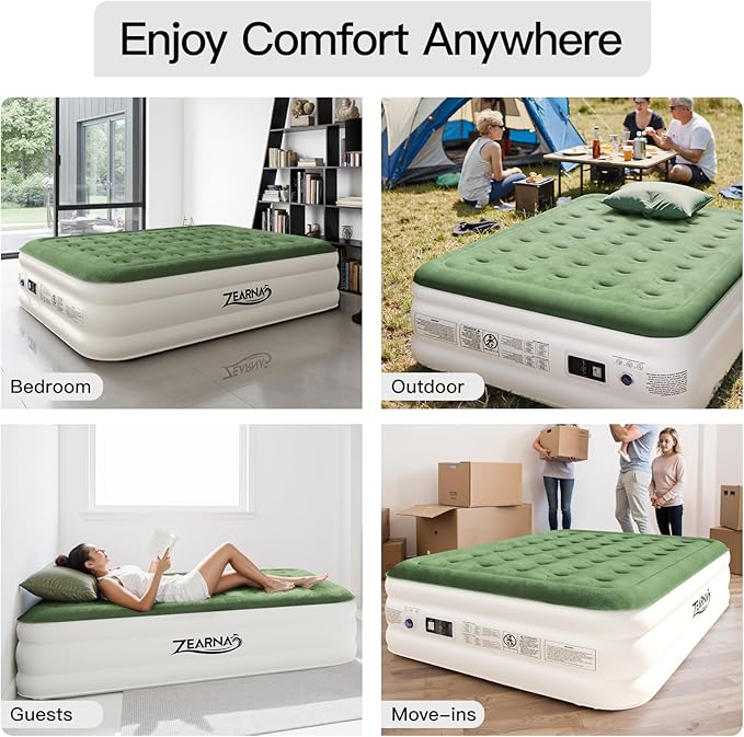 2025 Upgraded Queen Air Mattress with Built in Pump，16'' Comfort Blow up Mattress, Quiet Surface Portable Inflatable Mattress, Air Bed with Storage Bag for Guests, Home, Camping, 660 lbs Max