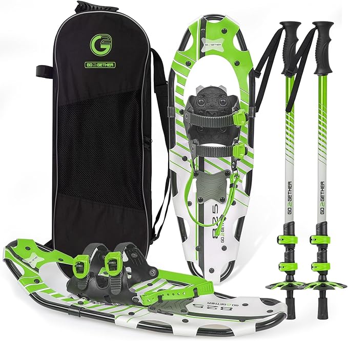 G2 21/25/30 Inches Light Weight Snowshoes for Women Men Youth, Set with Trekking Poles, Tote Bag, Gaiters,Special Fast Ratchet Binding, Orang/Blue/Red Available
