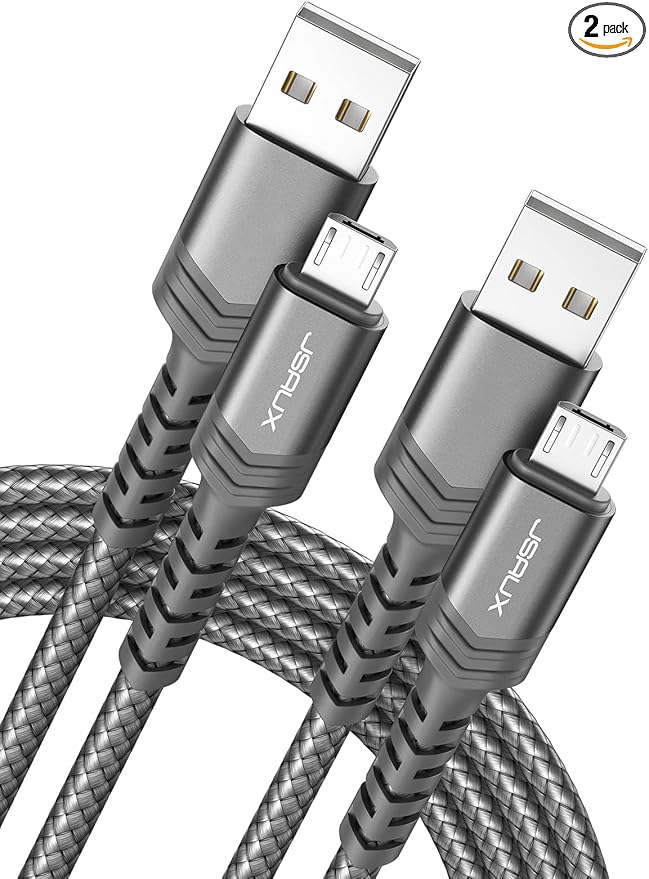 JSAUX Micro USB Cable for Android, (2-Pack 6.6FT) Micro USB Android Charger Cable Nylon Braided Cord Compatible with Galaxy S7 S6 J7 Edge Note 5, Kindle. MP3 and More-Grey