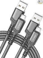JSAUX Micro USB Cable for Android, (2-Pack 6.6FT) Micro USB Android Charger Cable Nylon Braided Cord Compatible with Galaxy S7 S6 J7 Edge Note 5, Kindle. MP3 and More-Grey